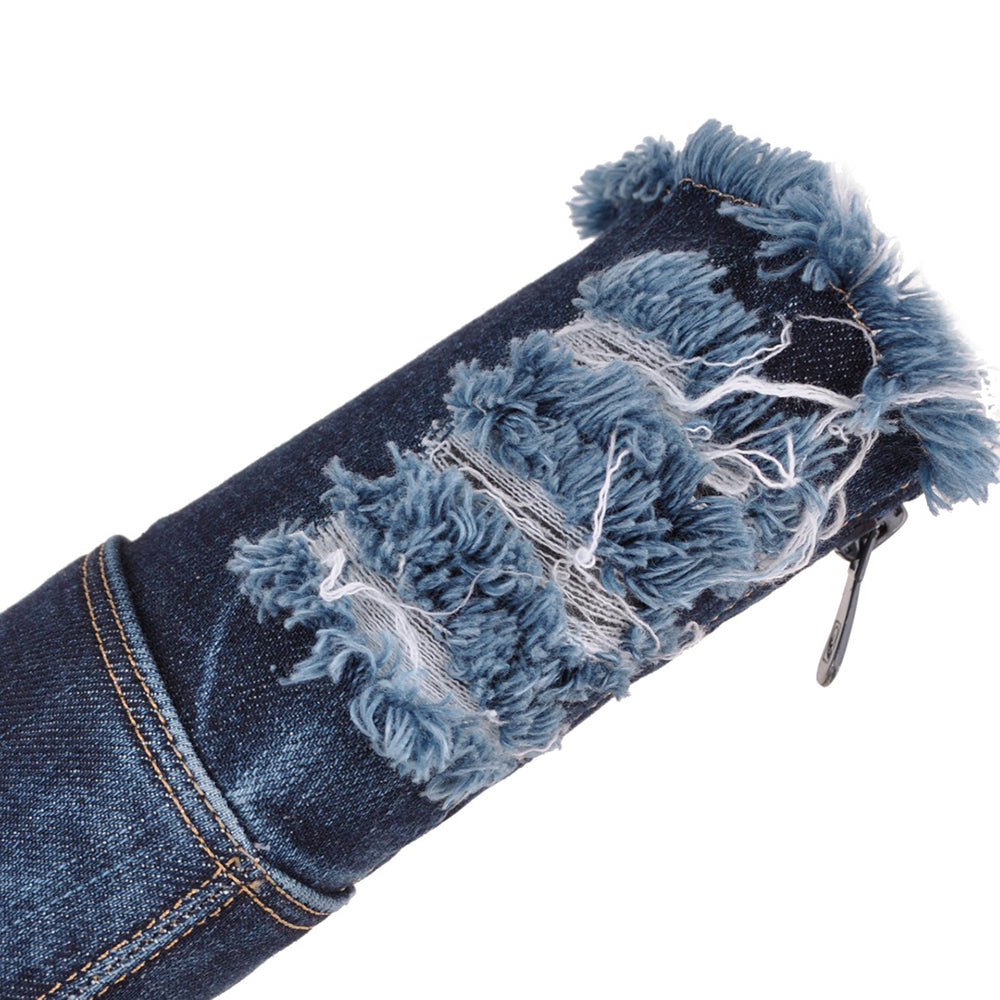 Botte haute bleu Synthétique Femme - Effet denim effiloché