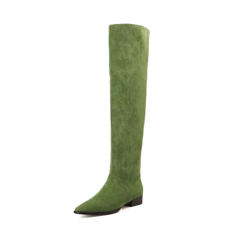 Santiag haute vert Daim Femme - Bout pointu