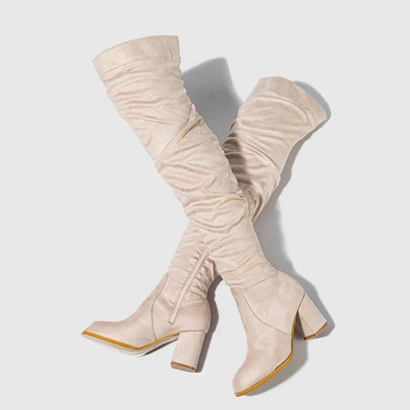 Santiag haute beige Daim Synthétique Femme - Style motard, zip