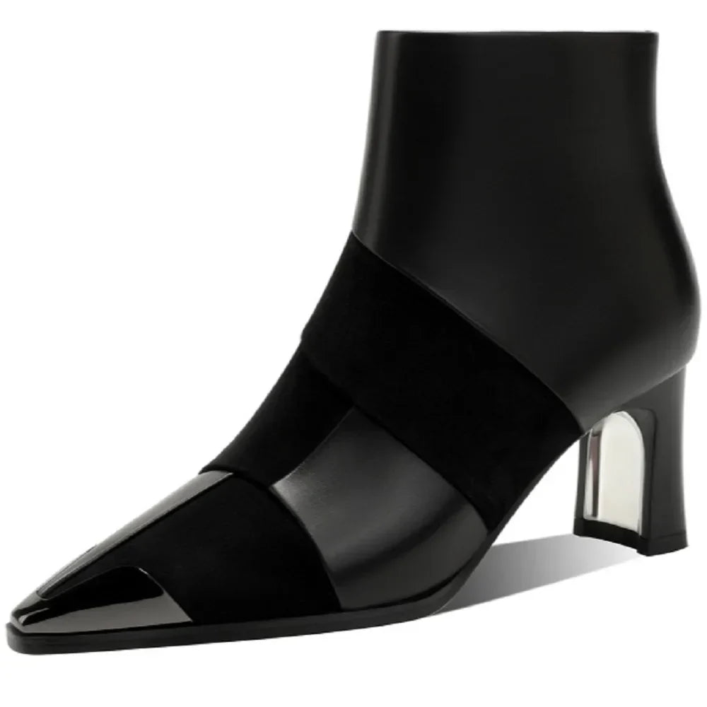 Bottine noir Cuir Femme - Bicolore, bout pointu verni