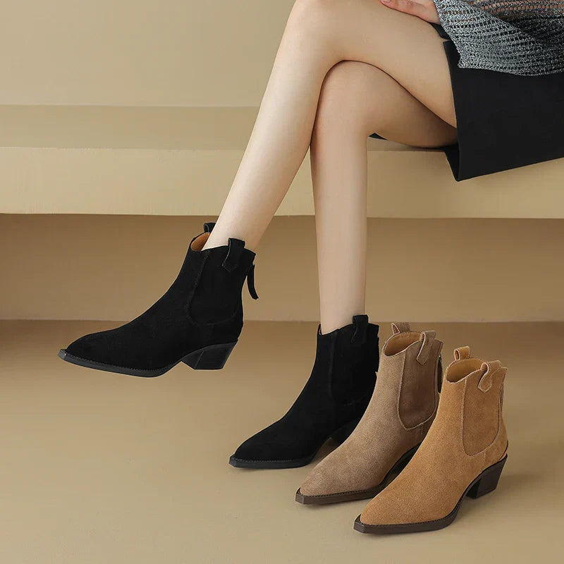 Santiag basse noir Daim Femme - Bout pointu