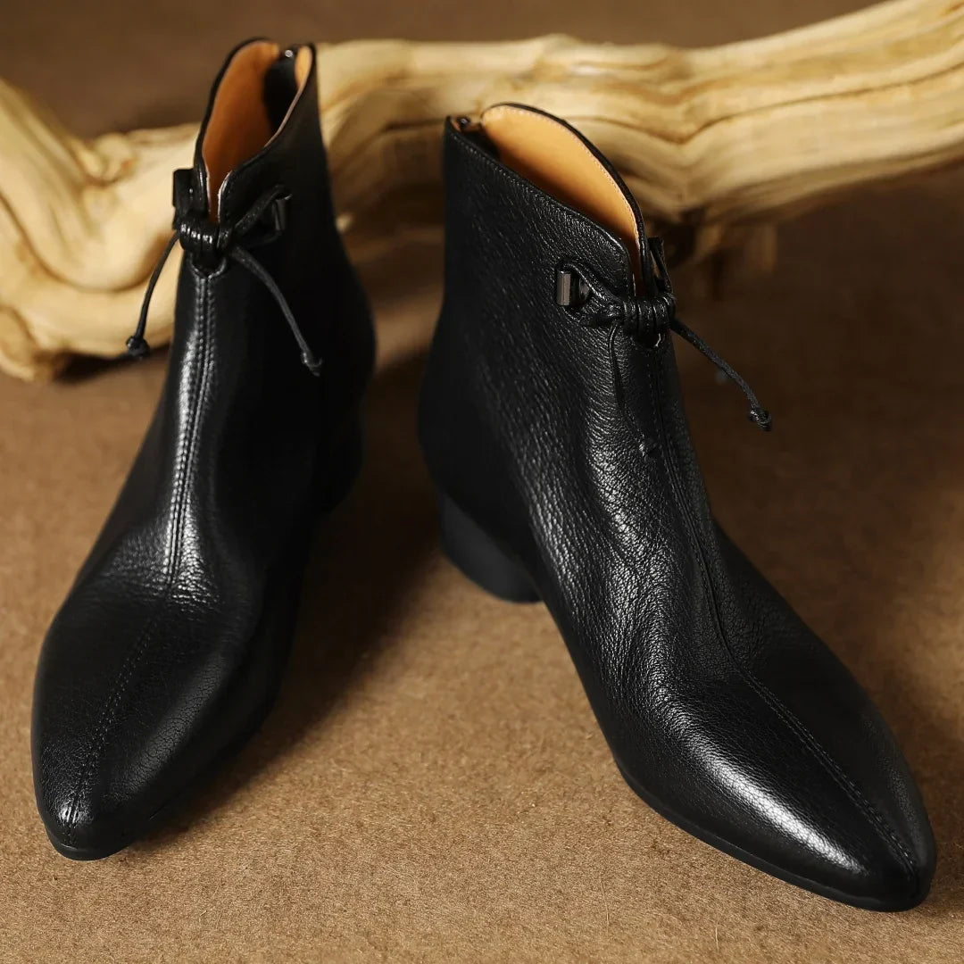 Bottine plate noir Cuir Femme - Nœud papillon