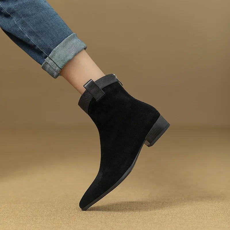 Bottine chelsea noir Daim Femme - Bout pointu