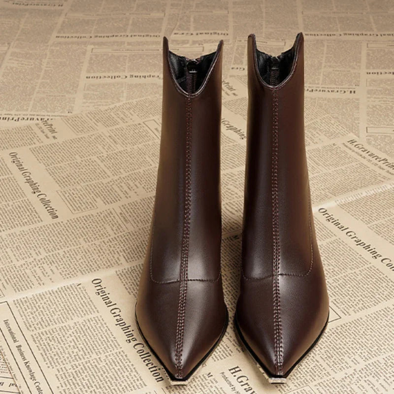Bottine haute marron Cuir Femme - Talon carré