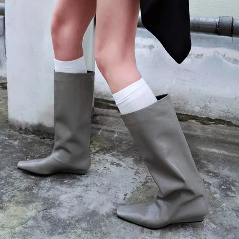 Botte haute gris Synthétique Femme - Bout carré, style épuré