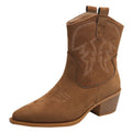 Santiag mi-haute marron clair Femme - Broderies western, bout pointu