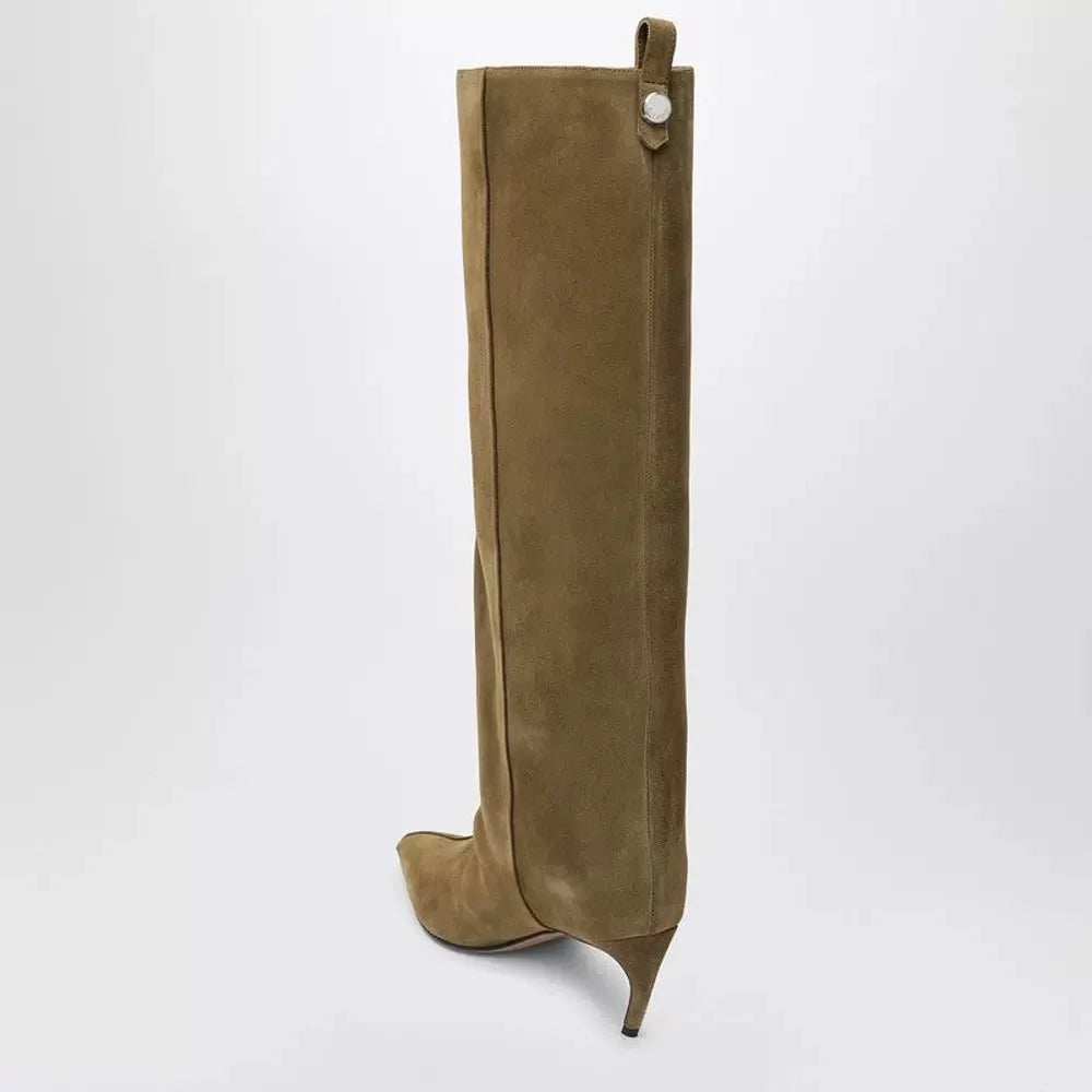 Botte haute marron clair Daim Synthétique Femme - Talon aiguille