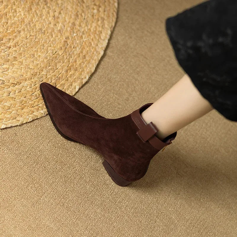 Santiag mi-haute marron Daim Femme - Bout pointu
