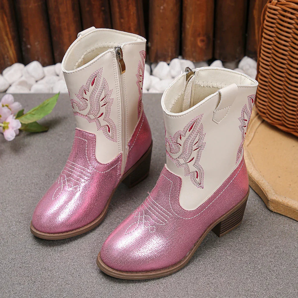 Santiag basse rose à paillettes Synthétique Fille - Broderies western