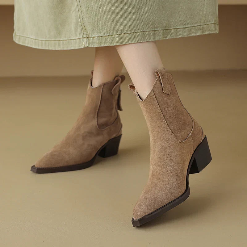 Santiag basse marron clair Daim Femme - Bout pointu, languettes