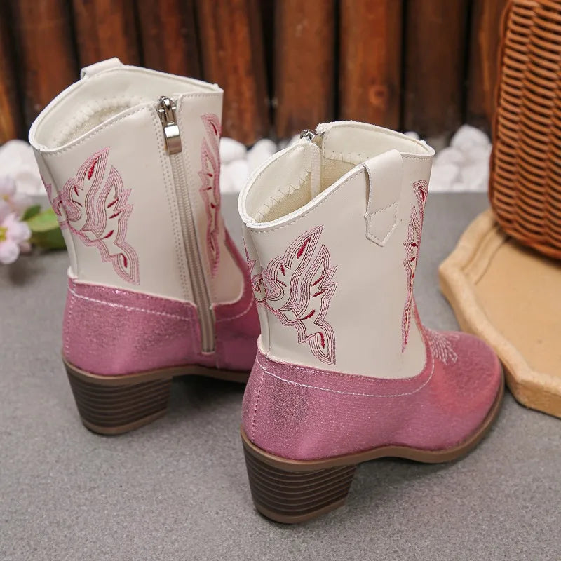 Santiag basse rose à paillettes Synthétique Fille - Broderies western
