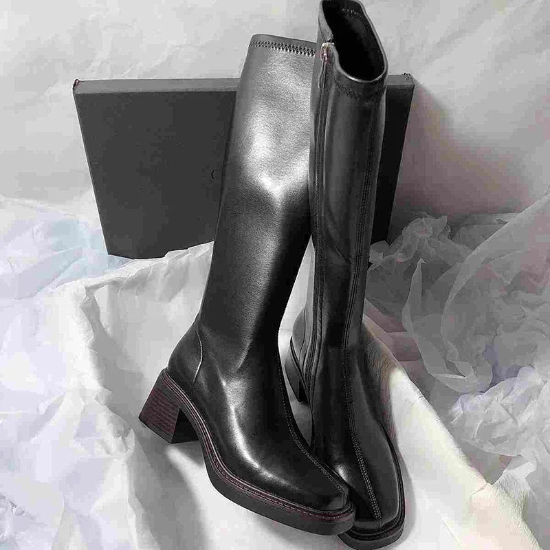 Botte haute noir Synthétique Femme - Talon carré
