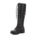 Botte haute noir Simili Cuir Femme - Style motard, boucles métalliques