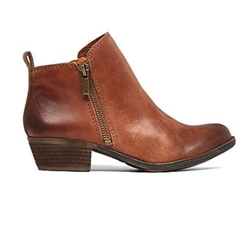 Santiag basse marron Simili Cuir Femme - Zip doré