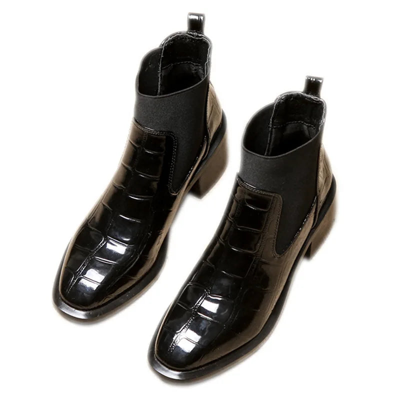Bottine chelsea noir Synthétique Femme - Crocodile, bout carré