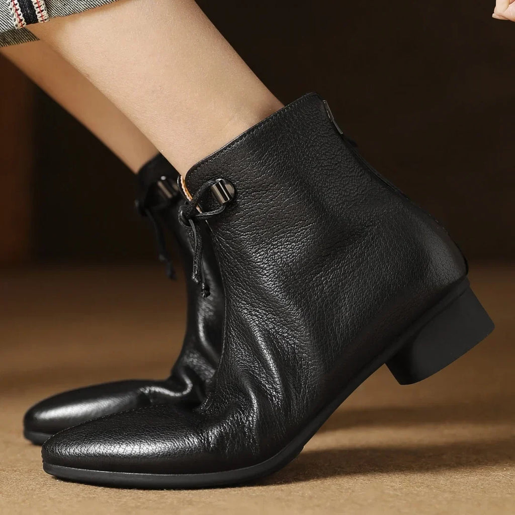 Bottine plate noir Cuir Femme - Nœud papillon