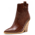 Santiag mi-haute marron Simili Cuir Femme - Effet crocodile, sangle