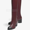 Botte haute rouge Simili Cuir Femme - Bout noir contrastant