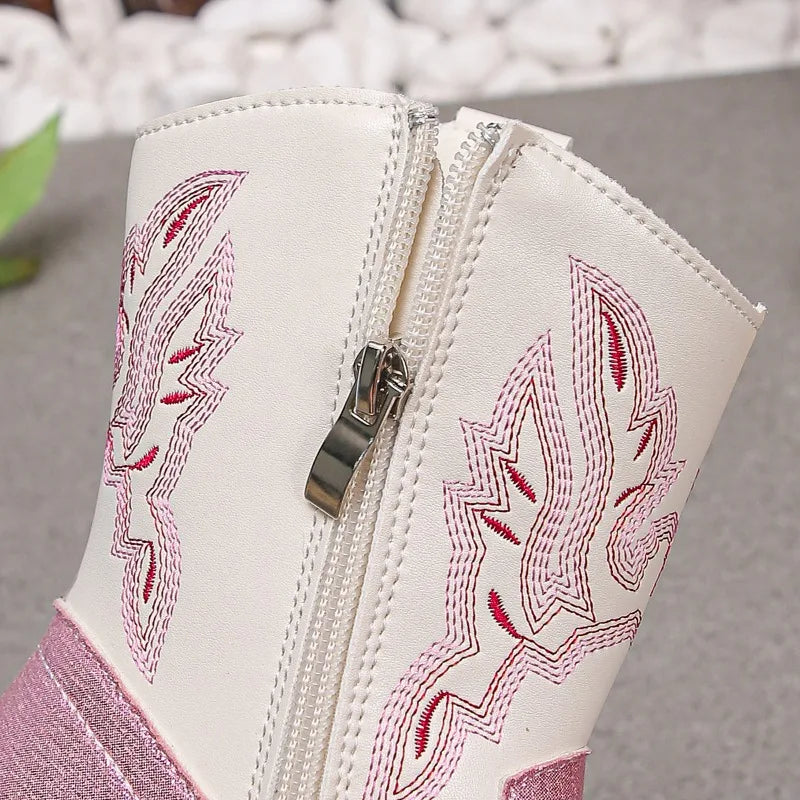 Santiag basse rose à paillettes Synthétique Fille - Broderies western