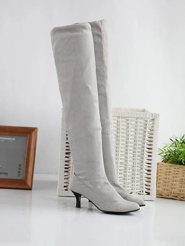 Botte haute gris Daim Synthétique Femme - Style cowboy