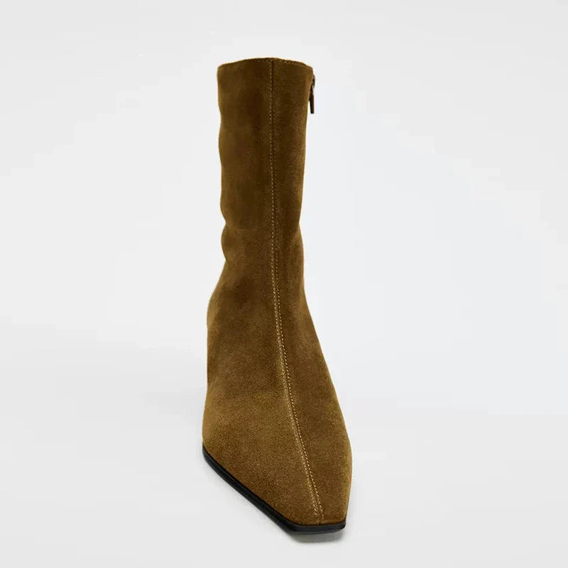 Bottine à talon marron Daim Femme - Talon carré, style cowboy