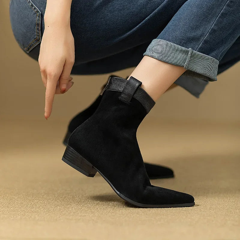 Bottine chelsea noir Daim Femme - Bout pointu