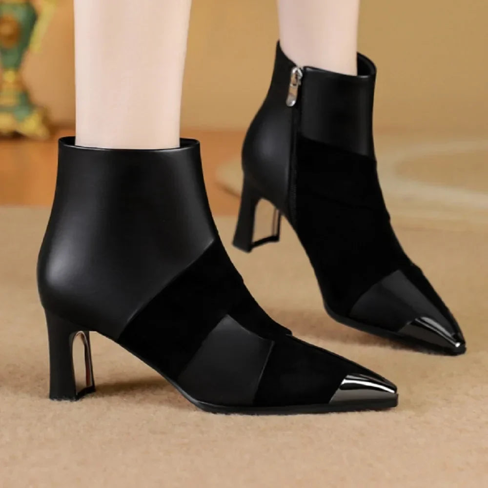 Bottine noir Cuir Femme - Bicolore, bout pointu verni