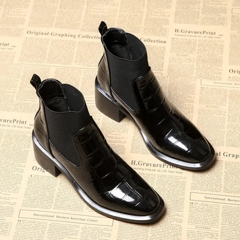 Bottine chelsea noir Synthétique Femme - Crocodile, bout carré