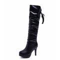 Botte haute noir Synthétique Femme - Laçage arrière