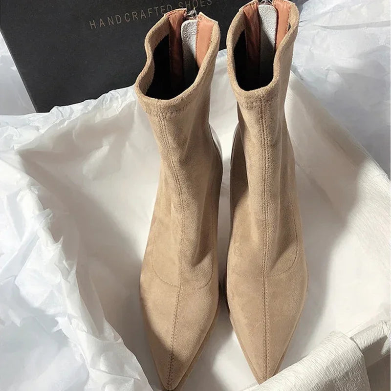Bottine beige Daim Synthétique Femme - Talon carré