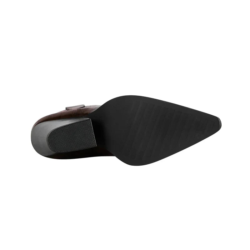Santiag mi-haute marron foncé Synthétique Femme - Bout pointu, croco, talon incliné