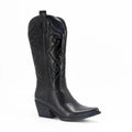Santiag mi-haute noir Simili Cuir Femme - Broderies, bout pointu