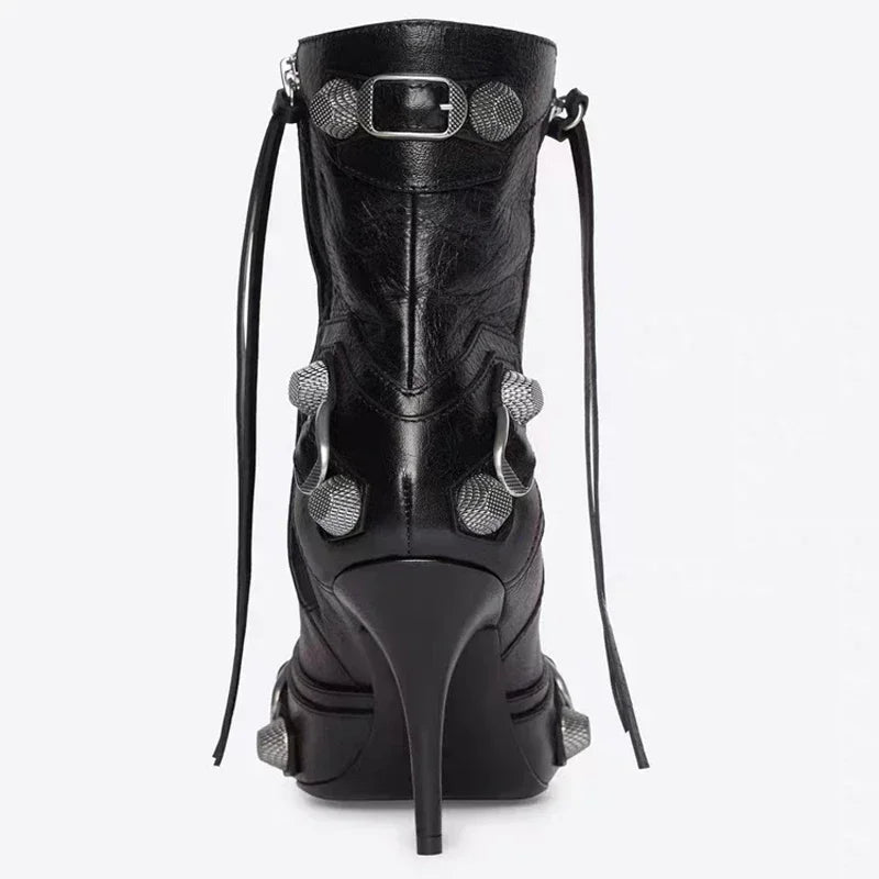 Bottine à talon noir Simili Cuir Femme - Style cowboy, ornements