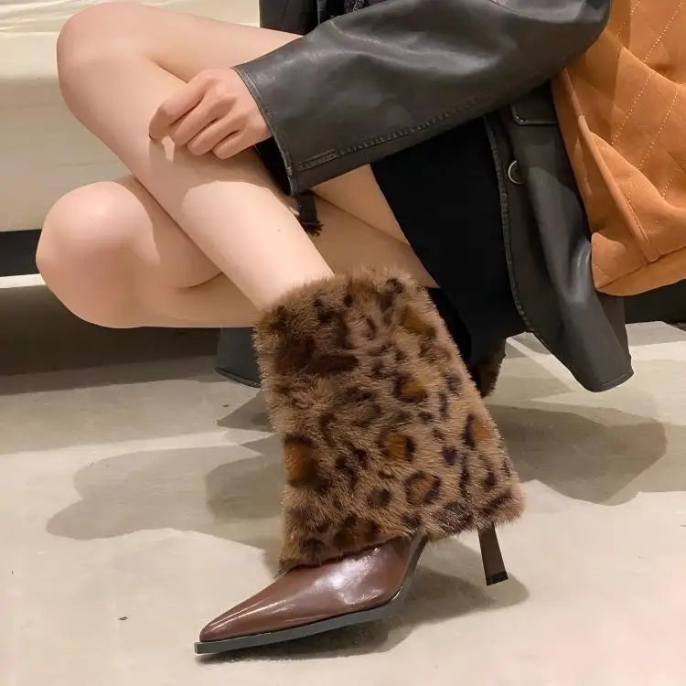 Bottine à talon marron foncé Synthétique Femme - Léopard, bout pointu
