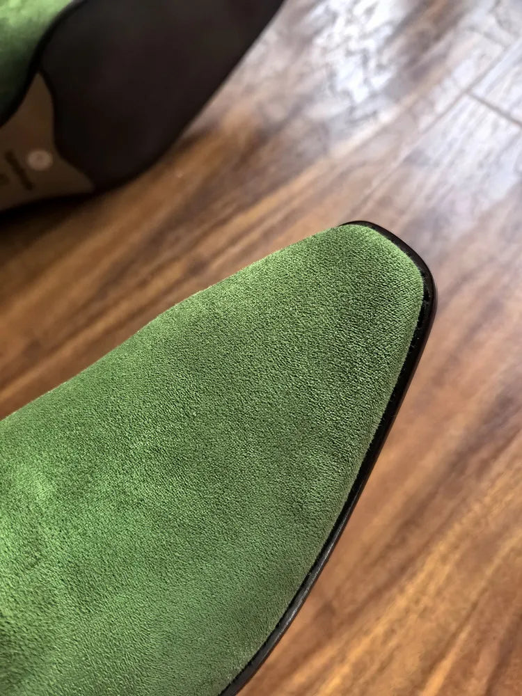 Santiag haute vert Daim Femme - Bout pointu