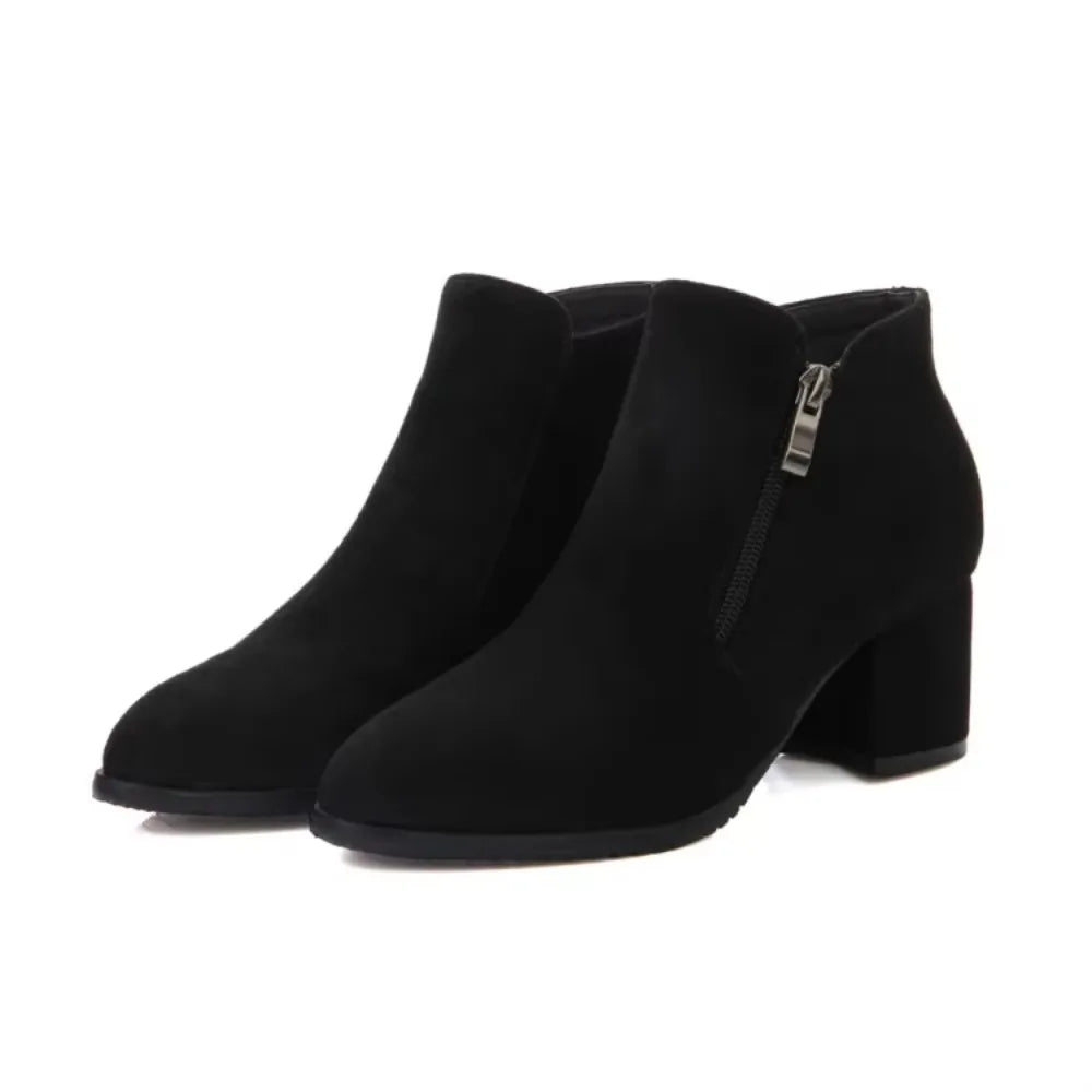 Bottine à talon noir Daim Synthétique Femme - Style minimaliste