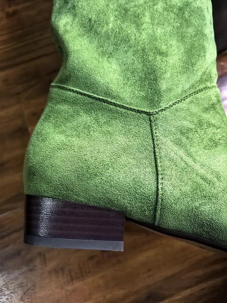 Santiag haute vert Daim Femme - Bout pointu