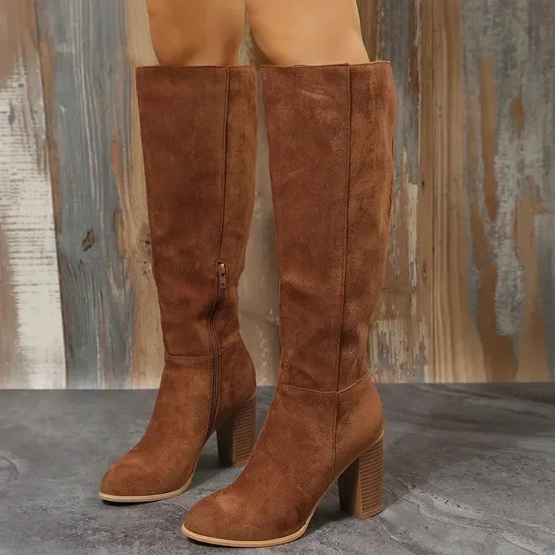 Santiag mi-haute marron Daim Synthétique Femme - Bout pointu, style rétro