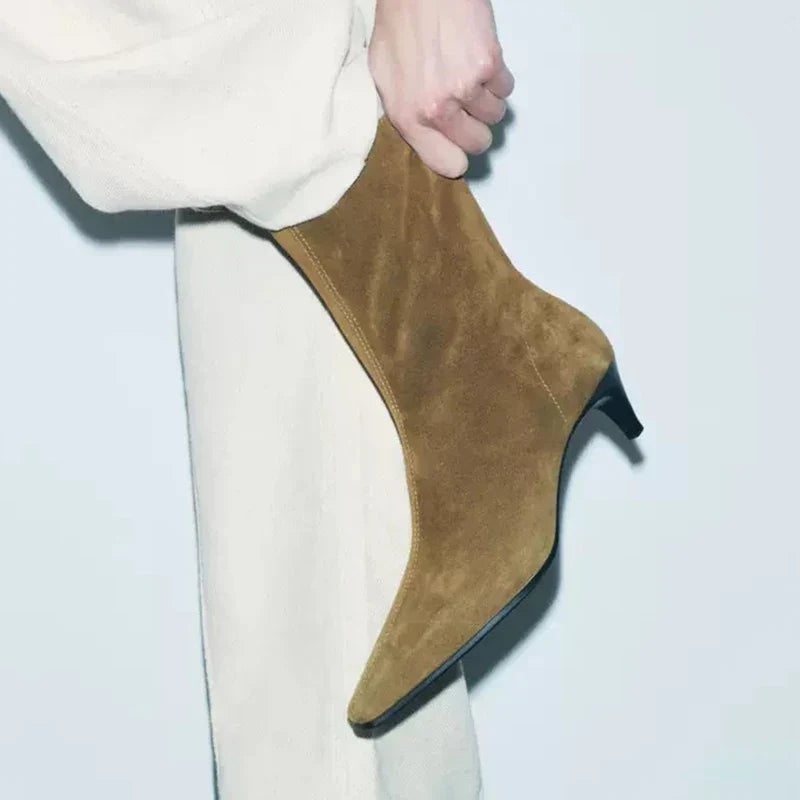 Bottine à talon marron Daim Femme - Talon carré, style cowboy