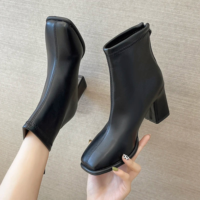 Bottine chelsea noir Simili Cuir Femme - Bout carré