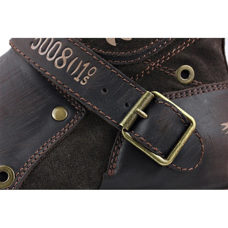 Bottine haute marron foncé Simili Cuir Femme - Motifs floraux et lion