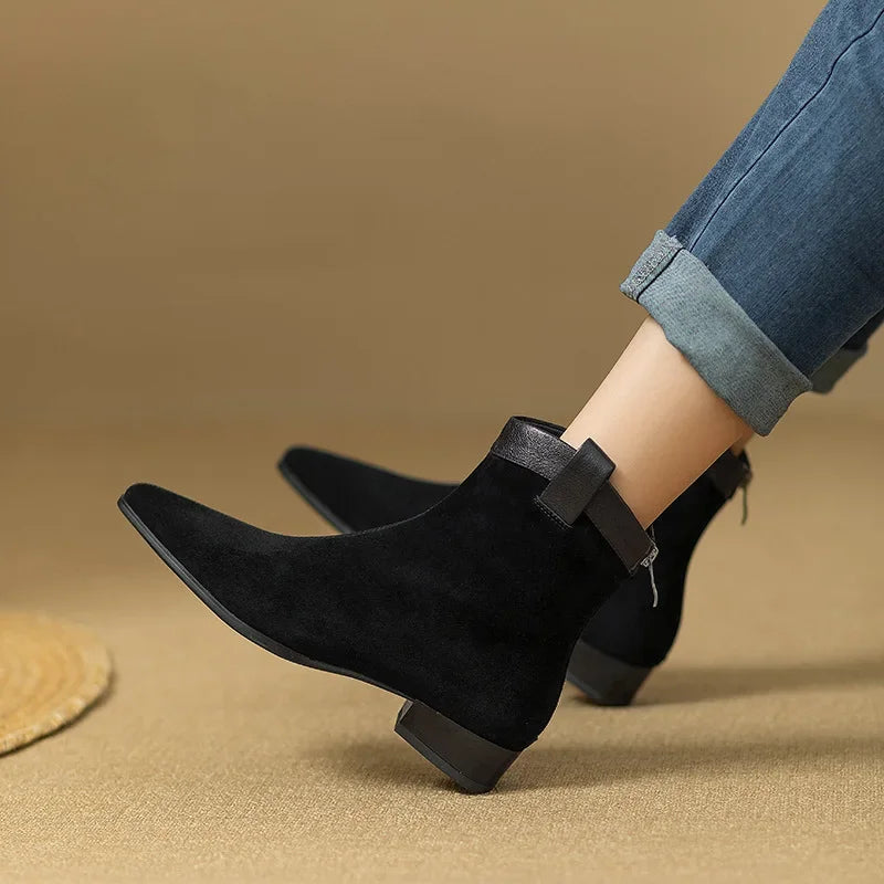 Bottine chelsea noir Daim Femme - Bout pointu