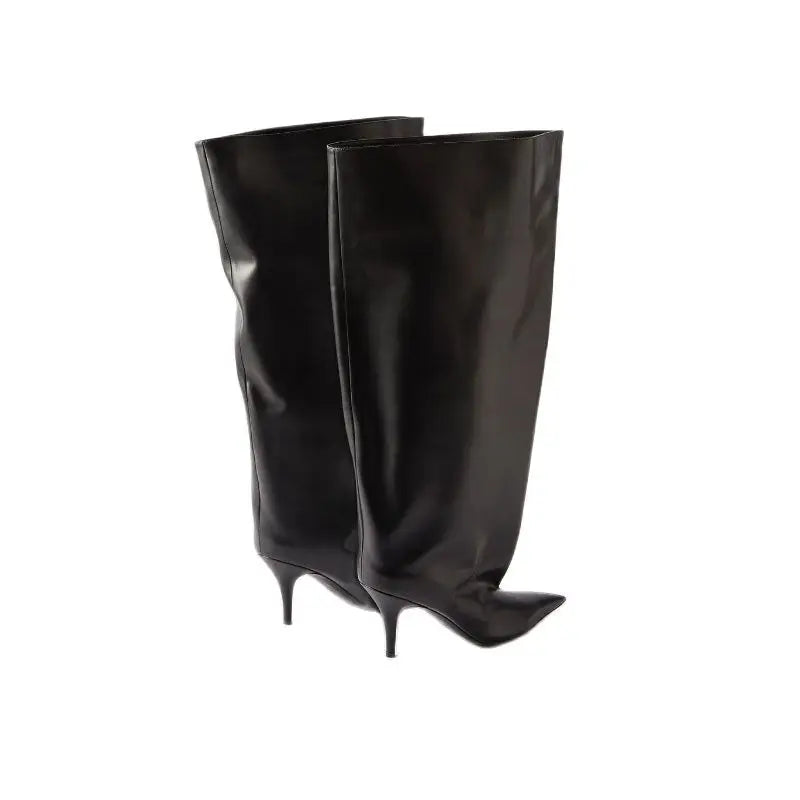 Botte haute noir Synthétique Femme - Tige large, talon aiguille
