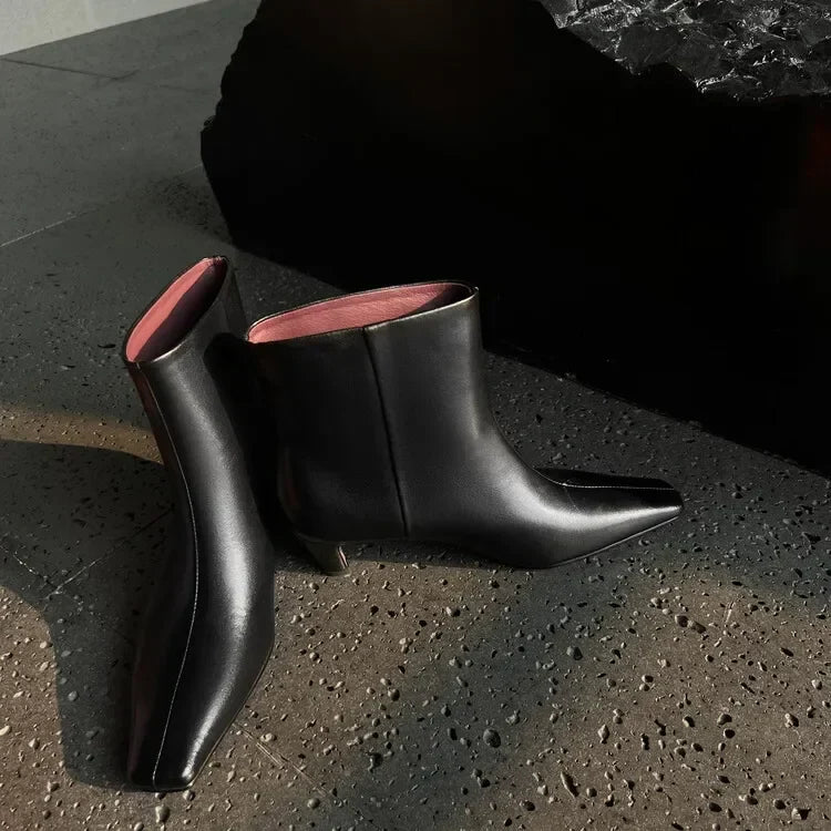 Bottine noir Cuir Femme - Doublure rose