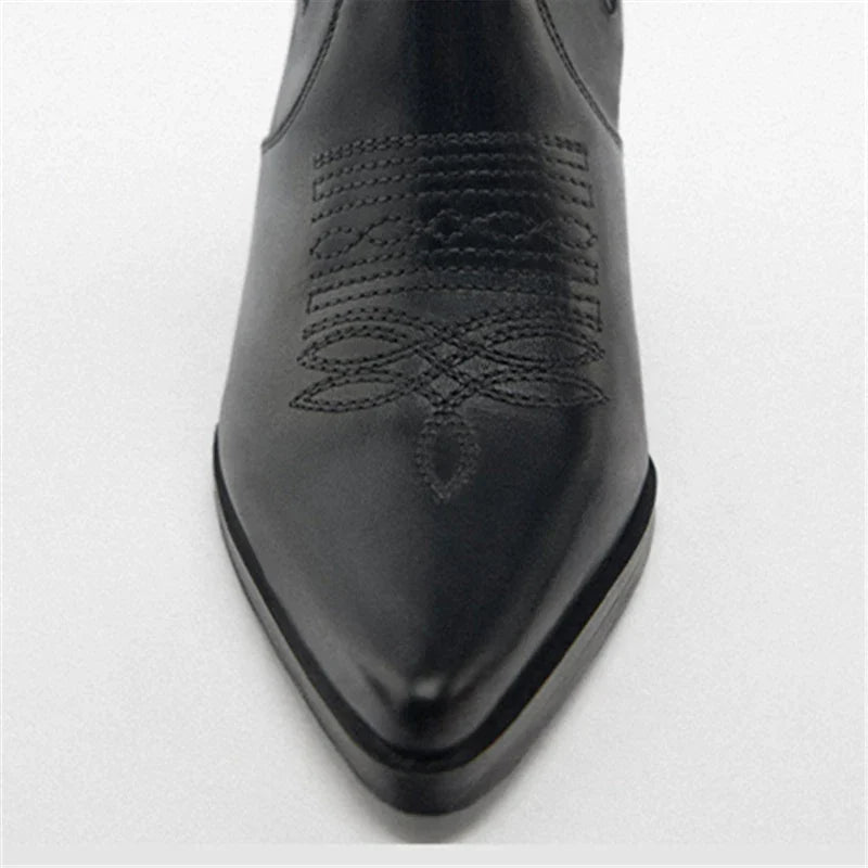 Santiag mi-haute noir Cuir Femme - Bout pointu, talon carré