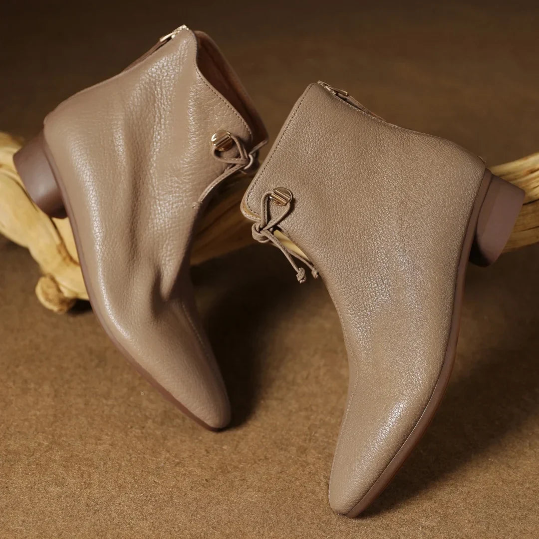 Bottine à talon marron clair Cuir Femme - Cuir grainé