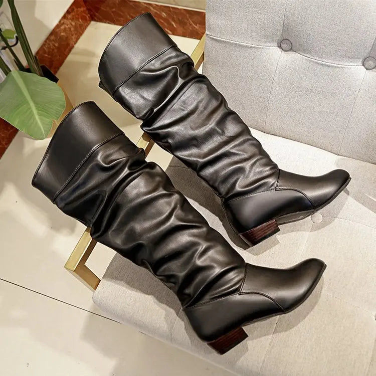 Botte haute noir Synthétique Femme - Effet froncé