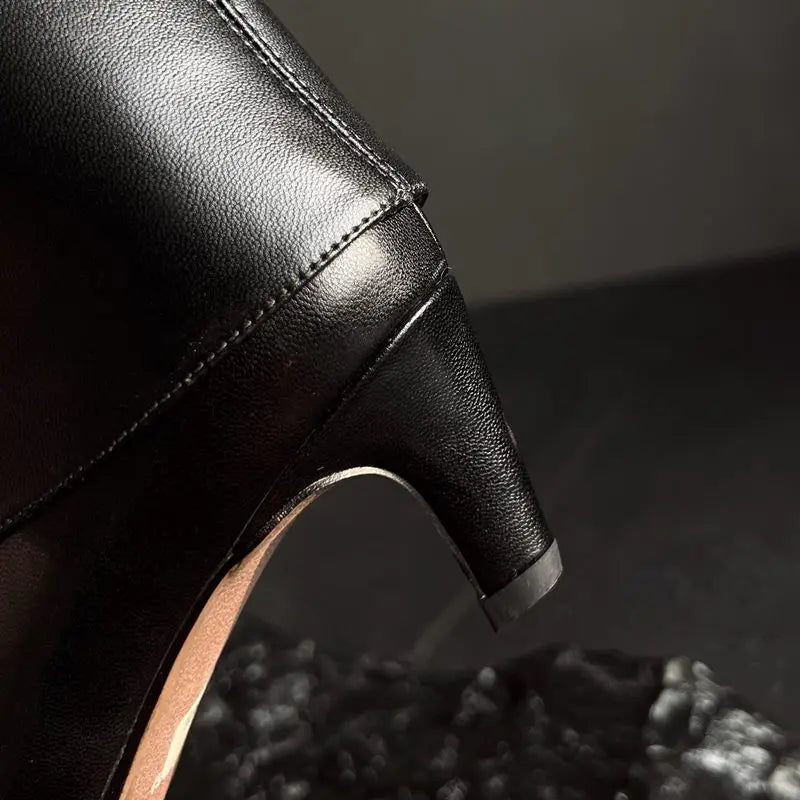 Botte haute noir Cuir Femme - Bout pointu