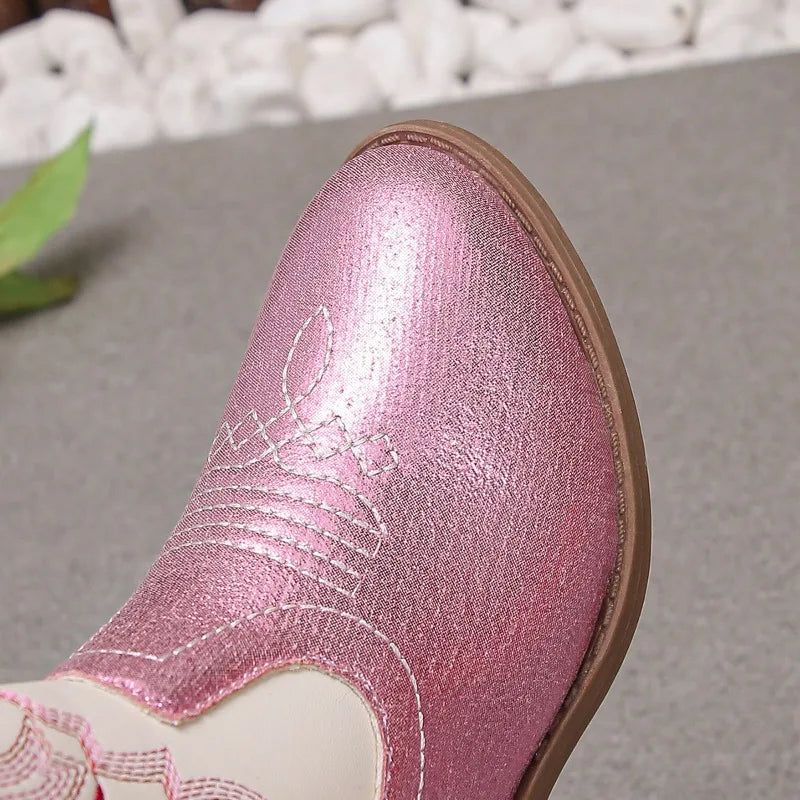 Santiag basse rose à paillettes Synthétique Fille - Broderies western