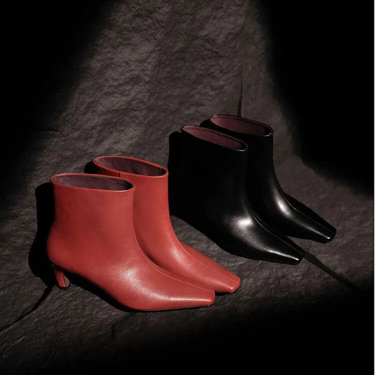 Bottine haute rouge Cuir Femme - Bout carré